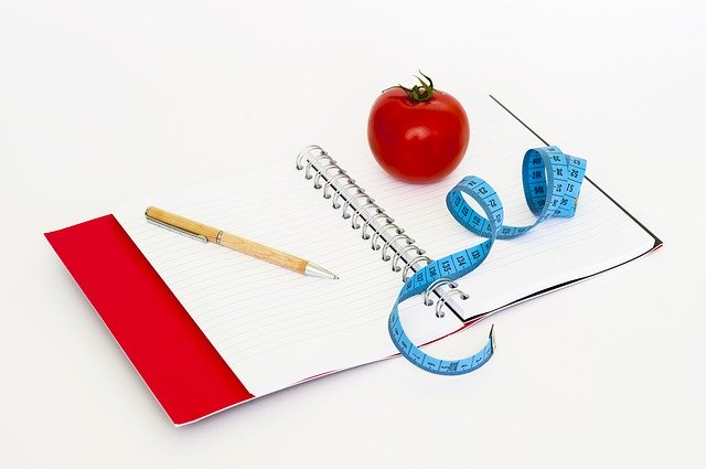 dieta, notes, rajče, metr